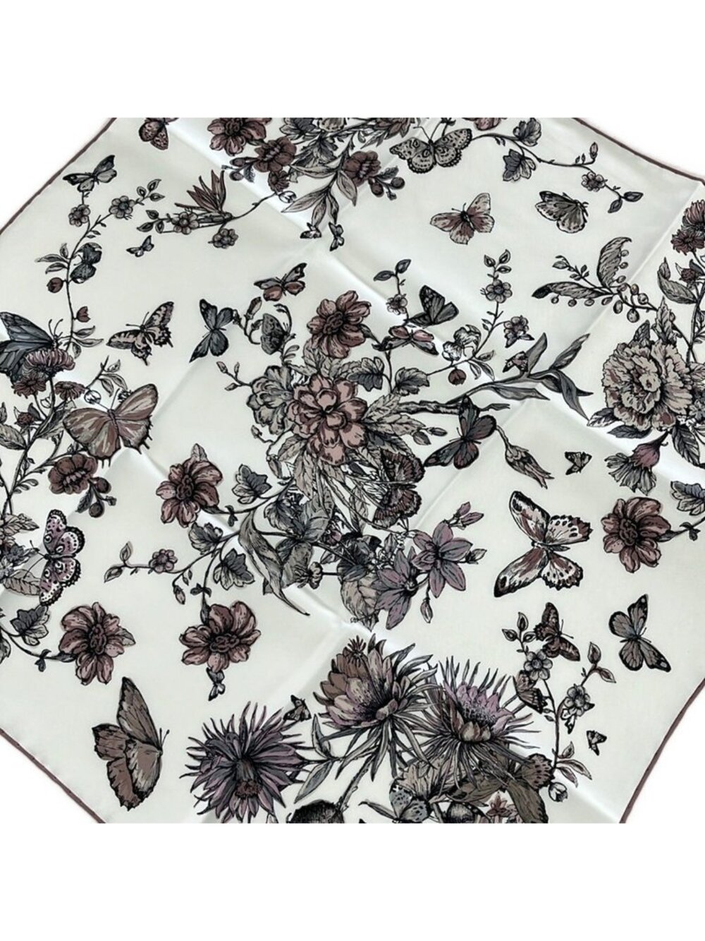 Dior Scarf White Beige Multi Floral Butterfly